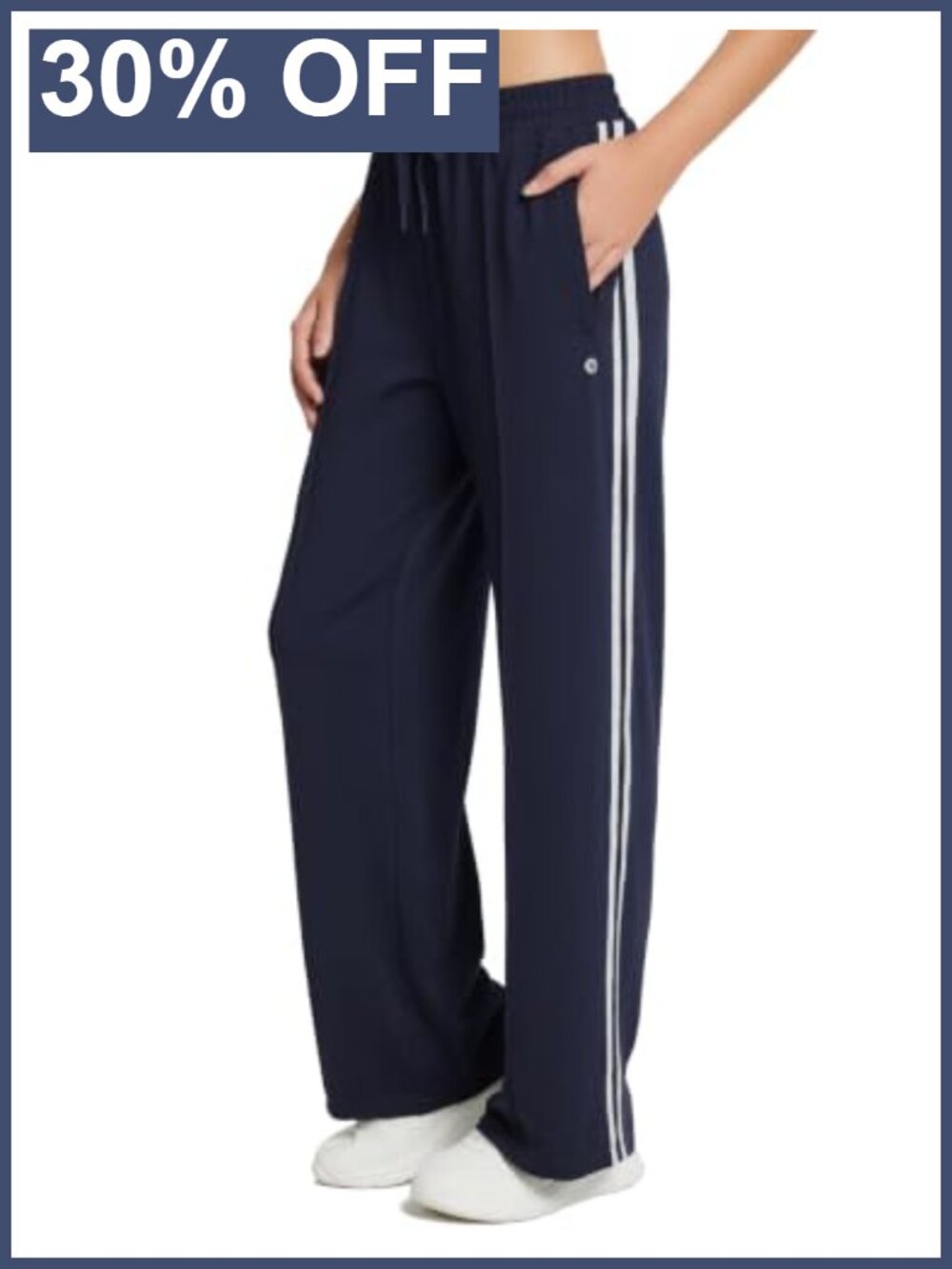 Loose Fit Straight Leg Track Pants 29" Zipper Pockets Drawcord